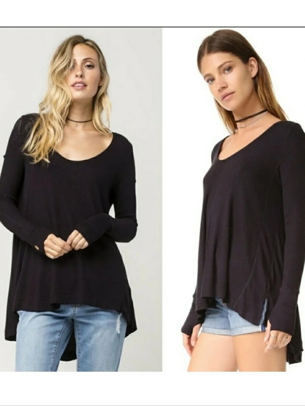 NWOT FREE PEOPLE WE THE THE FREE Malibu Thermal Henley Waffle Top Black XS